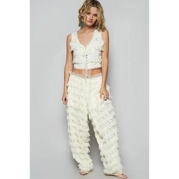 POL Ruffle Tiered Pull On Pants in Natural Cream - Picture 3 of 7